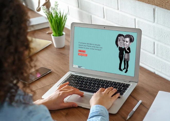 student taking online sexual assault prevention programs