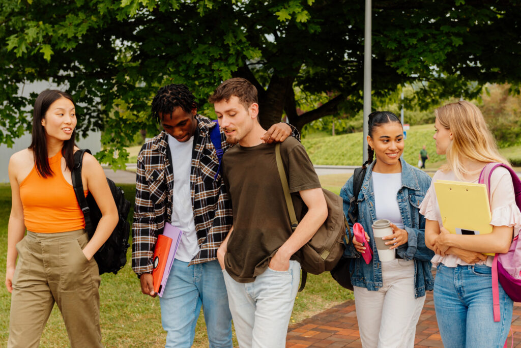college students outside after sexual harassment and discrimination training for college students