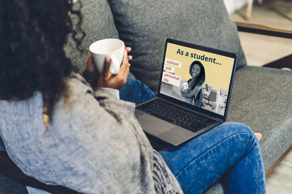 woman taking online sexual harassment and discrimination training for college students